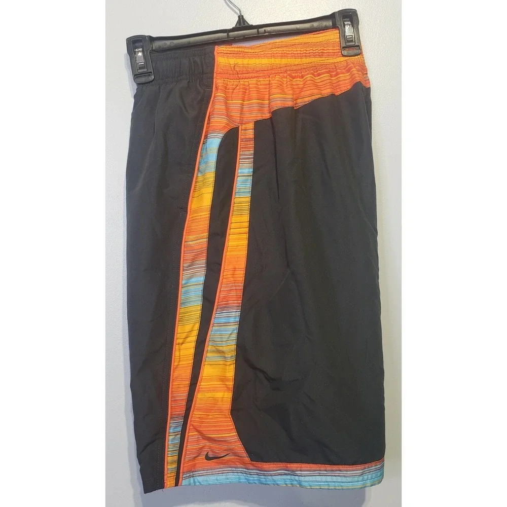 Nike Men's Swim Trunks Board Shorts‎ Black Multicolor Stripes Size Large